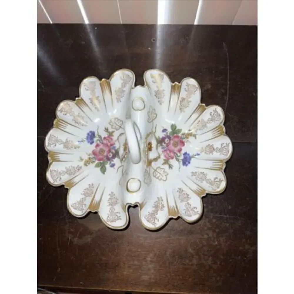 Gerold-Porzellan Bavaria Decorative Split Serving Dish Bowl Handle West Germany